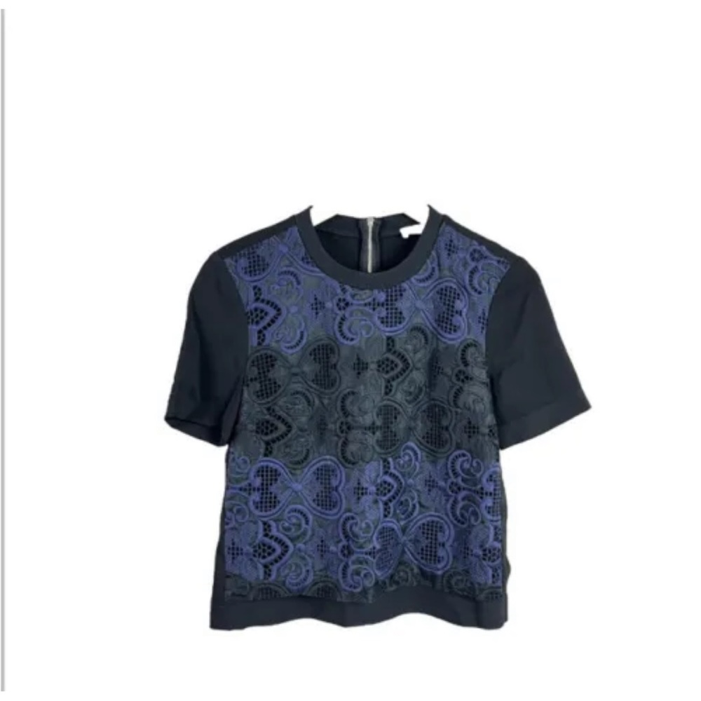 A.L.C. Top Embroidered Guipure Lace Silk Zip Back Blouse